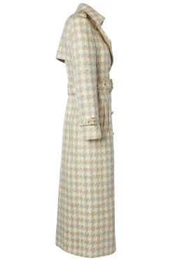 Holland Cooper Trench Coats|Coats-Full Length Marlborough Trench Coat Camel Houndstooth