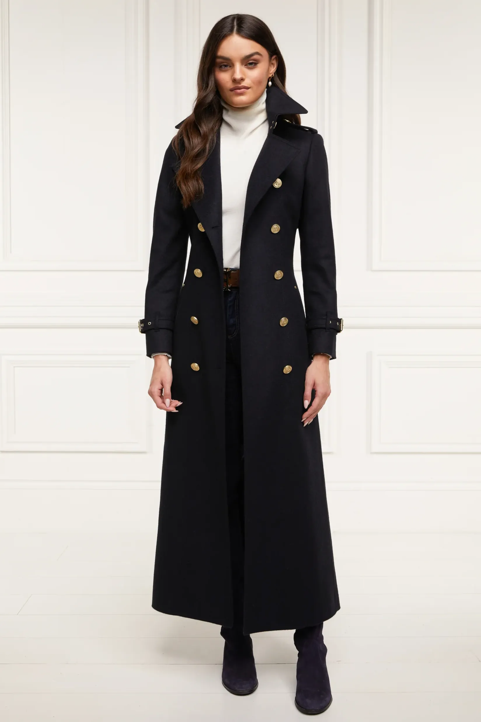 Holland Cooper Trench Coats|Coats-Full Length Marlborough Trench Coat Soft Navy