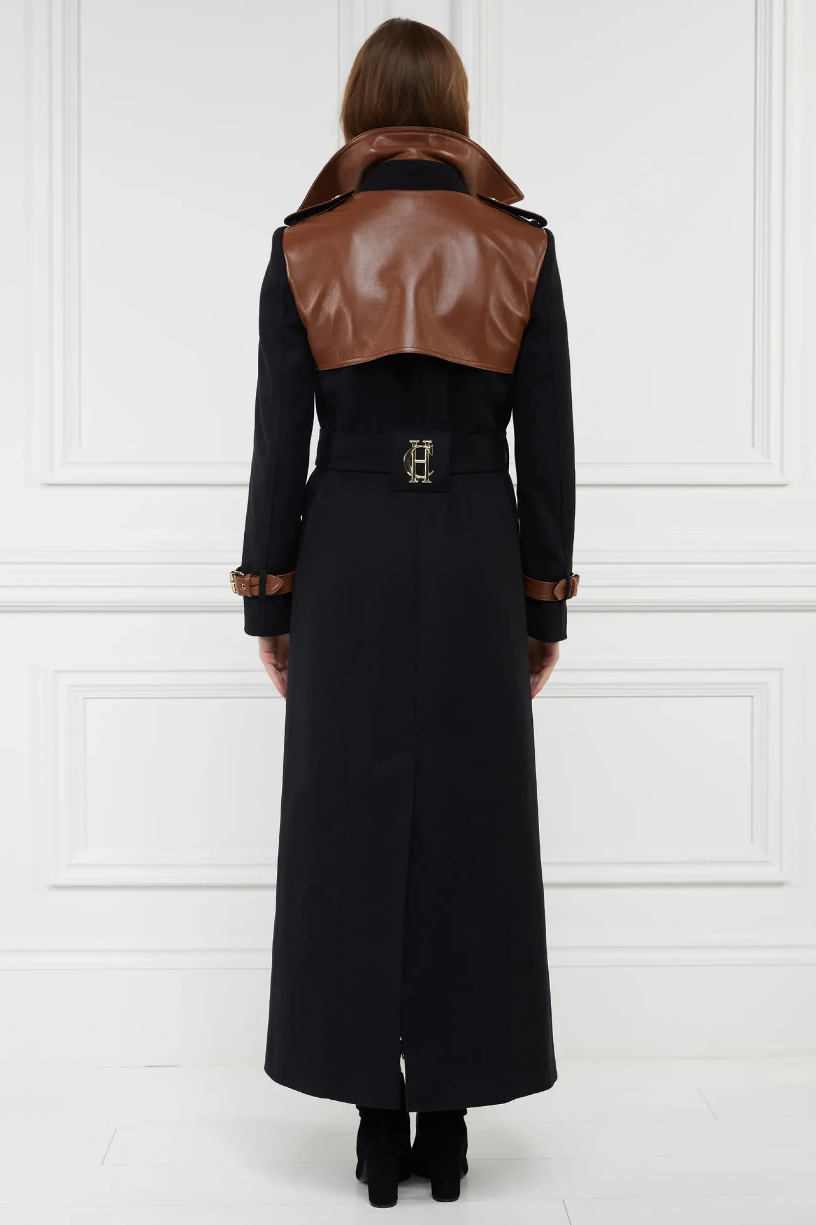 Holland Cooper Trench Coats|Coats-Full Length Marlborough Trench Coat Soft Black Tan