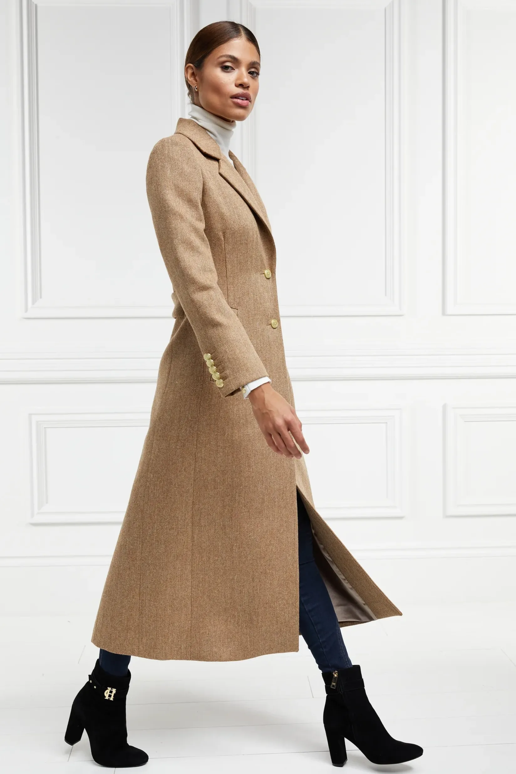 Holland Cooper Coats-Full Length Regency Coat Brown Herringbone