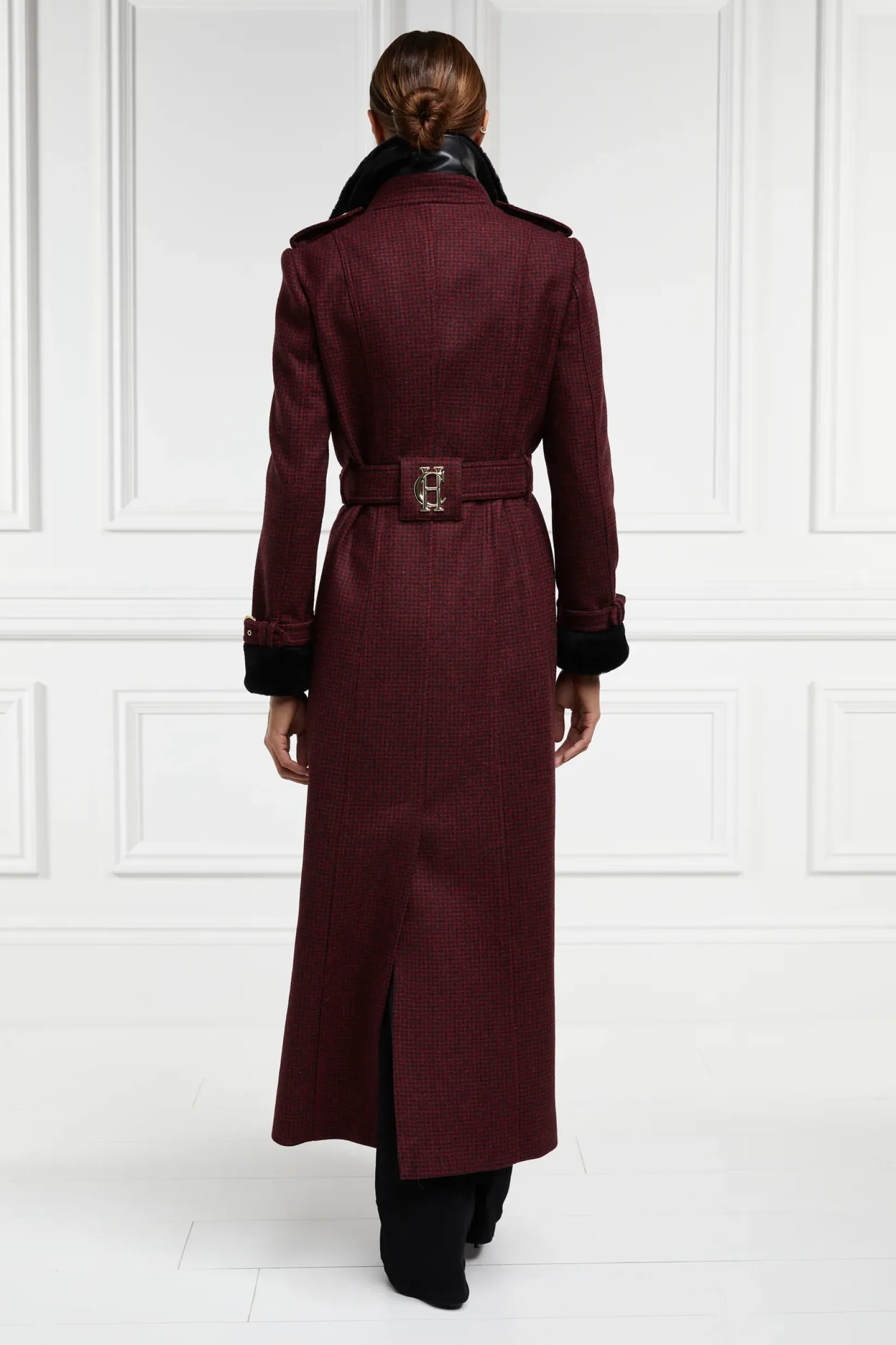 Holland Cooper Trench Coats|Coats-Gold Label Trench Deep Red Houndstooth