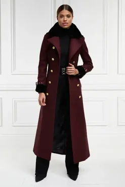 Holland Cooper Trench Coats|Coats-Gold Label Trench Deep Red Houndstooth