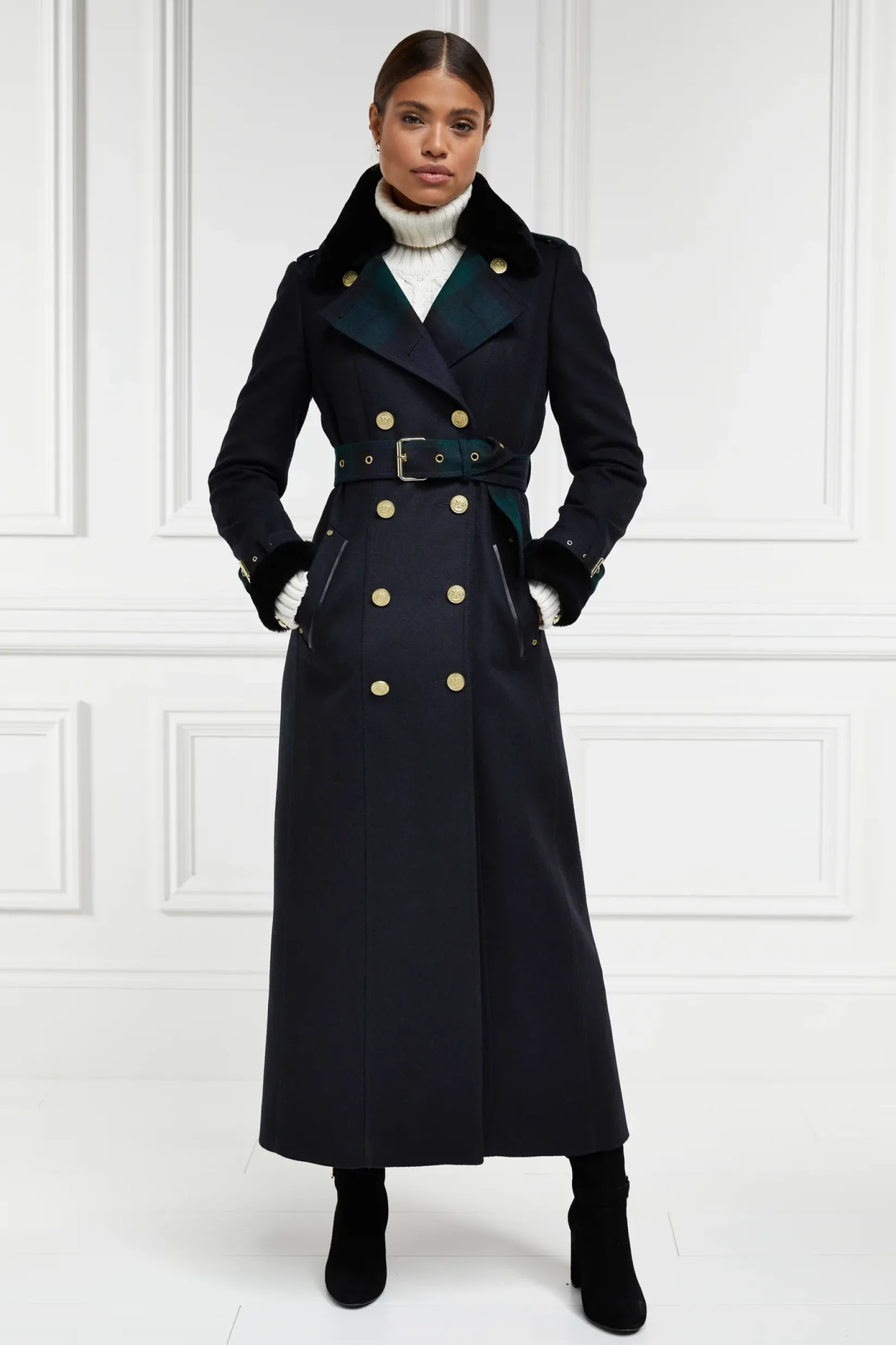 Holland Cooper Trench Coats|Coats-Gold Label Trench Soft Navy Blackwatch