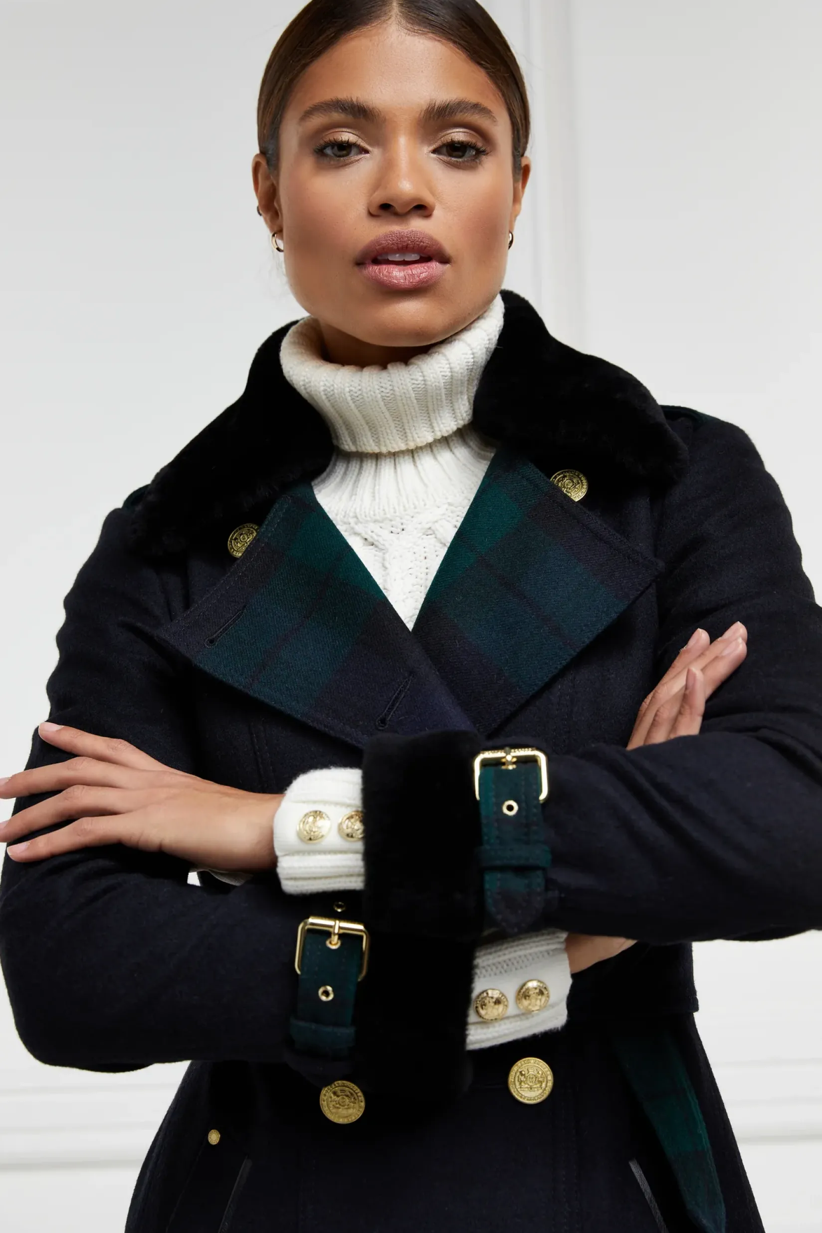 Holland Cooper Trench Coats|Coats-Gold Label Trench Soft Navy Blackwatch