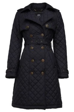 Holland Cooper Trench Coats|Coats-Grayson Quilted Trench Coat Black