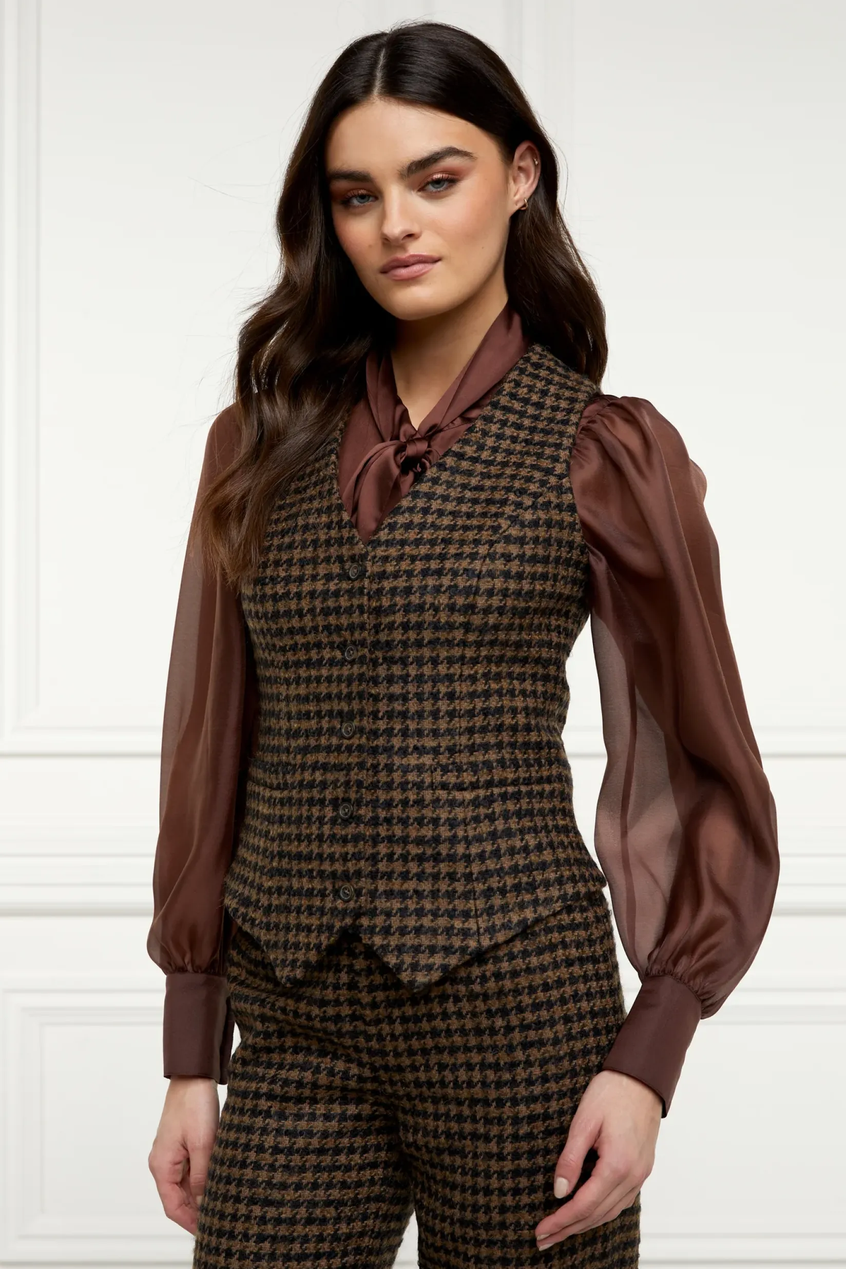Holland Cooper Waistcoats|Shop By Product-Hampton Waistcoat Chocolate Houndstooth