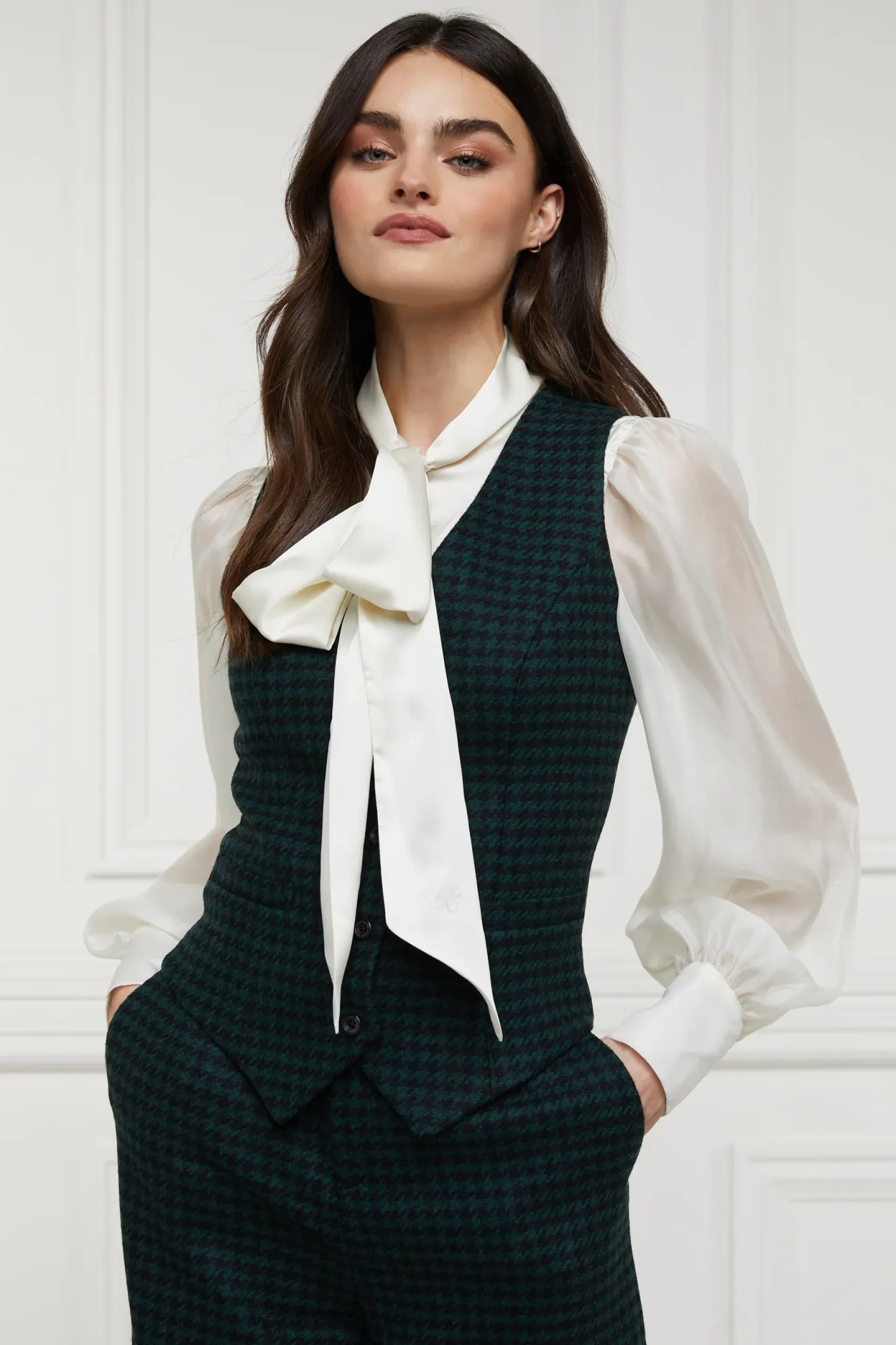 Holland Cooper Waistcoats|Shop By Product-Hampton Waistcoat Emerald Houndstooth