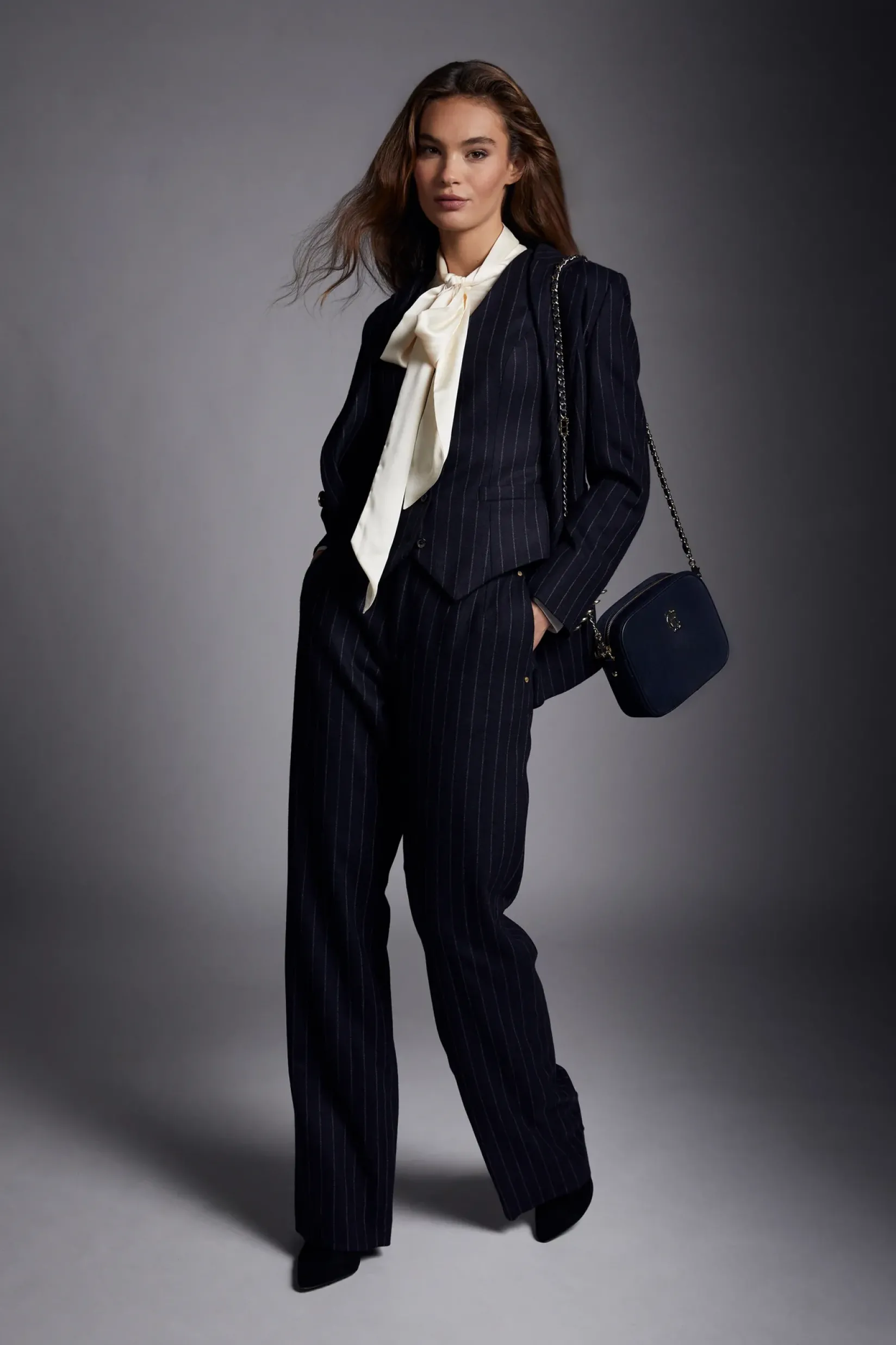Holland Cooper Waistcoats|Shop By Product-Hampton Waistcoat Navy Chalk Pin Stripe