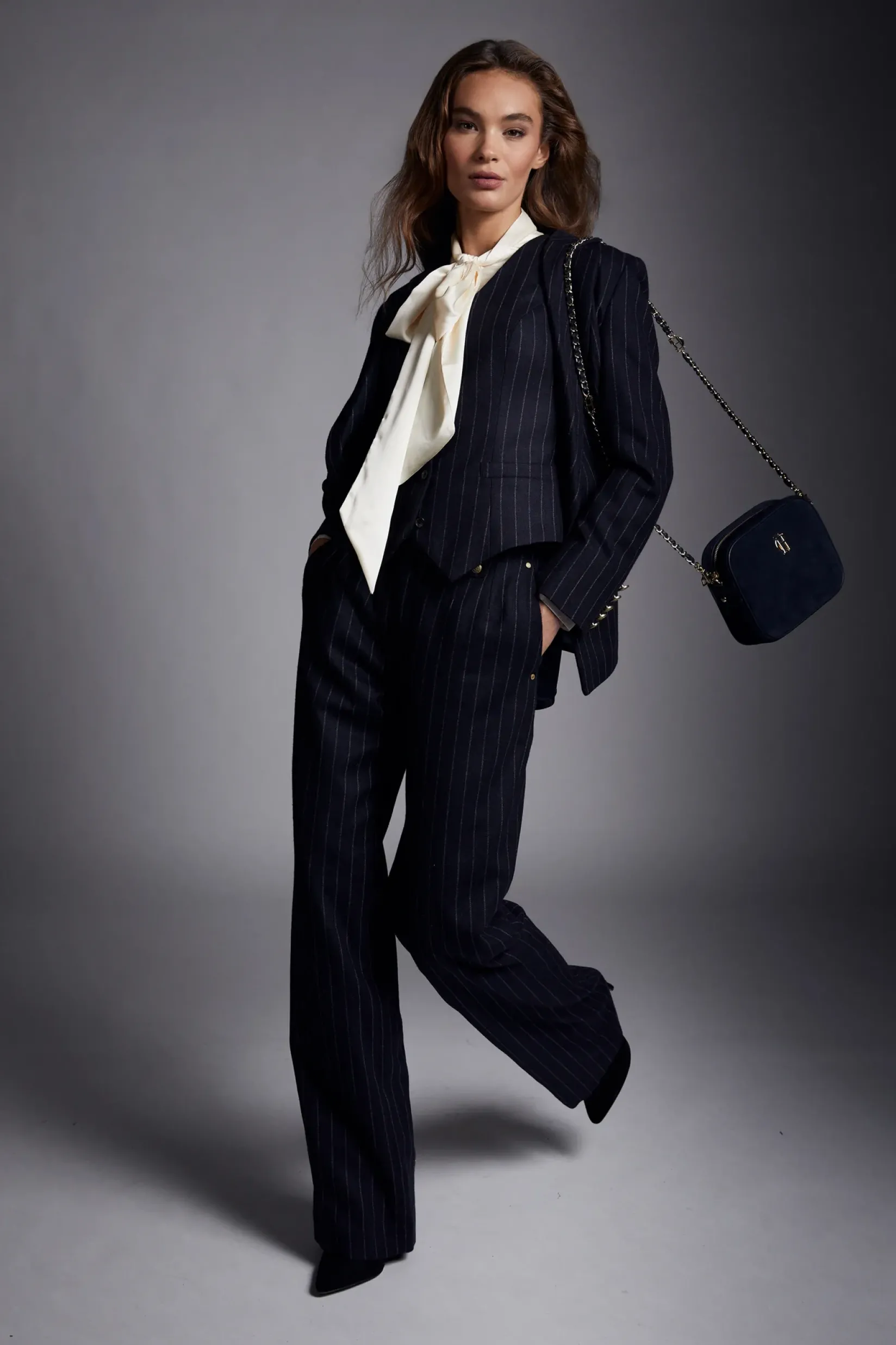Holland Cooper Waistcoats|Shop By Product-Hampton Waistcoat Navy Chalk Pin Stripe