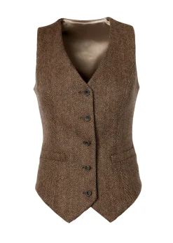Holland Cooper Waistcoats-Hampton Waistcoat Large Scale Brown Herringbone