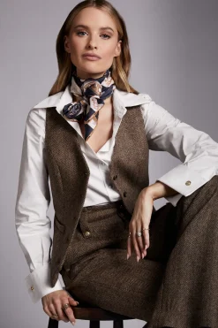 Holland Cooper Waistcoats-Hampton Waistcoat Large Scale Brown Herringbone