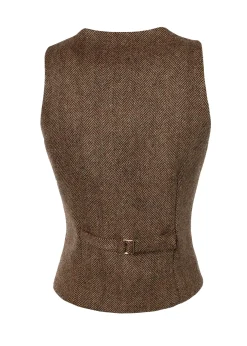 Holland Cooper Waistcoats-Hampton Waistcoat Large Scale Brown Herringbone