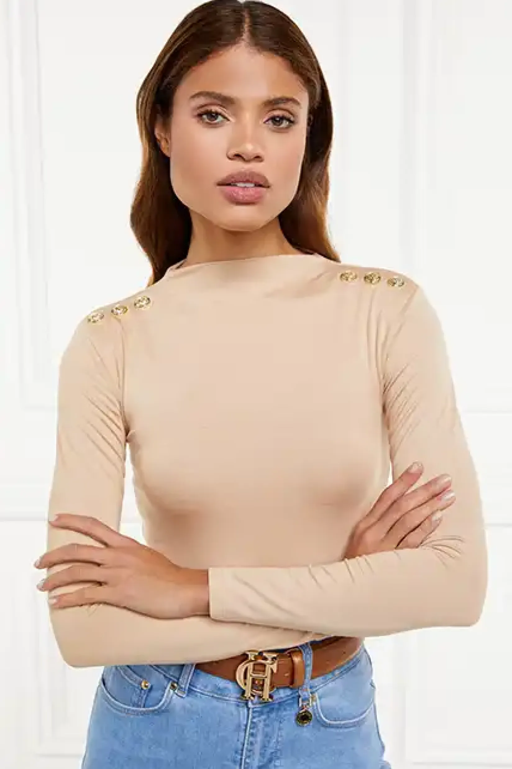 Holland Cooper Bodysuits|Wardrobe Staples-Harper Long Sleeve Bodysuit Light Camel