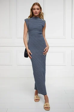 Holland Cooper Shop By Product|Dresses-Harper Maxi Dress Ink Navy Natural Stripe