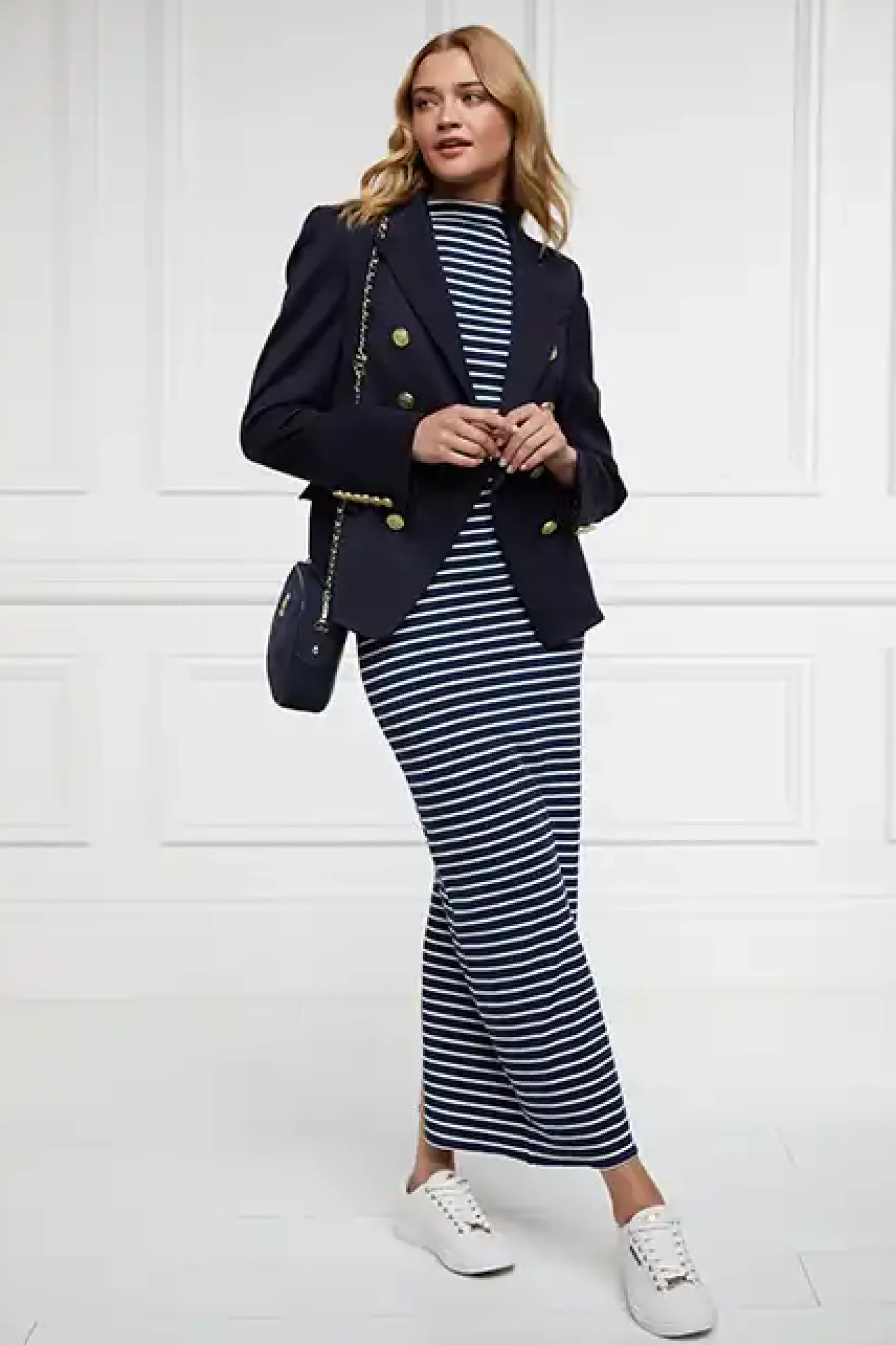 Holland Cooper Shop By Product|Dresses-Harper Maxi Dress Ink Navy Natural Stripe
