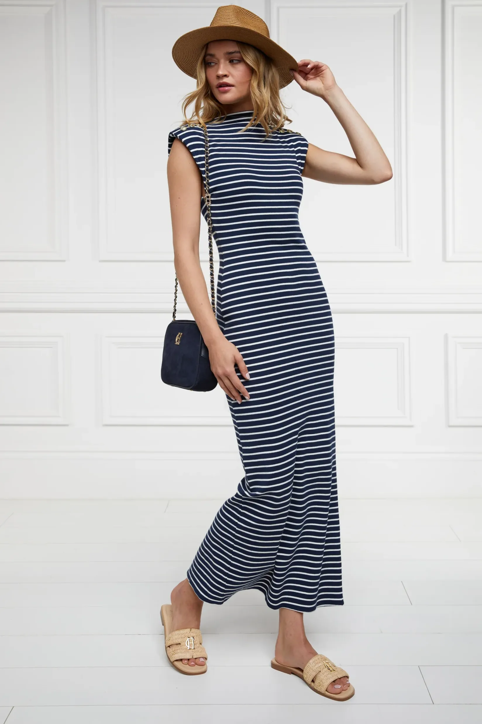 Holland Cooper Shop By Product|Dresses-Harper Maxi Dress Ink Navy Natural Stripe