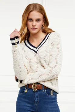 Holland Cooper Knitwear-Harvard V-Neck Knit Natural