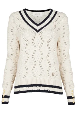 Holland Cooper Knitwear-Harvard V-Neck Knit Natural