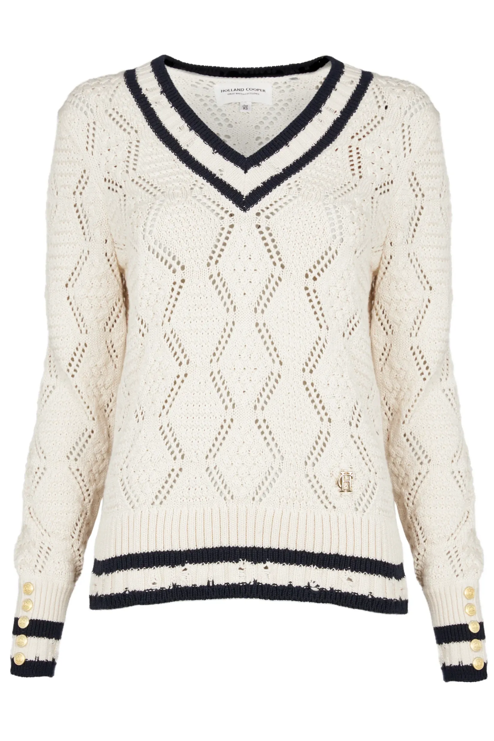 Holland Cooper Knitwear-Harvard V-Neck Knit Natural