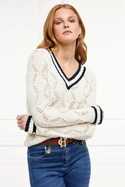 Holland Cooper Knitwear-Harvard V-Neck Knit Natural