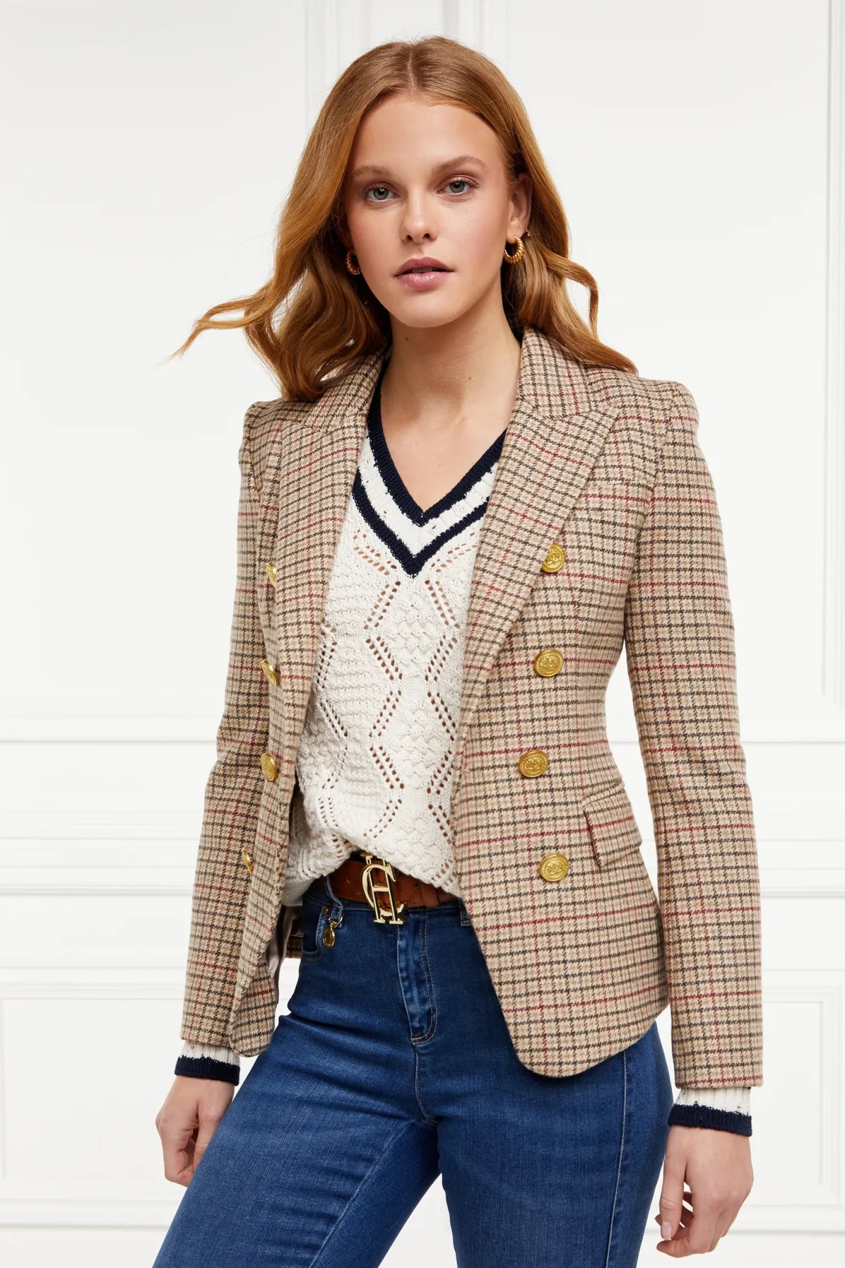 Holland Cooper Knitwear-Harvard V-Neck Knit Natural