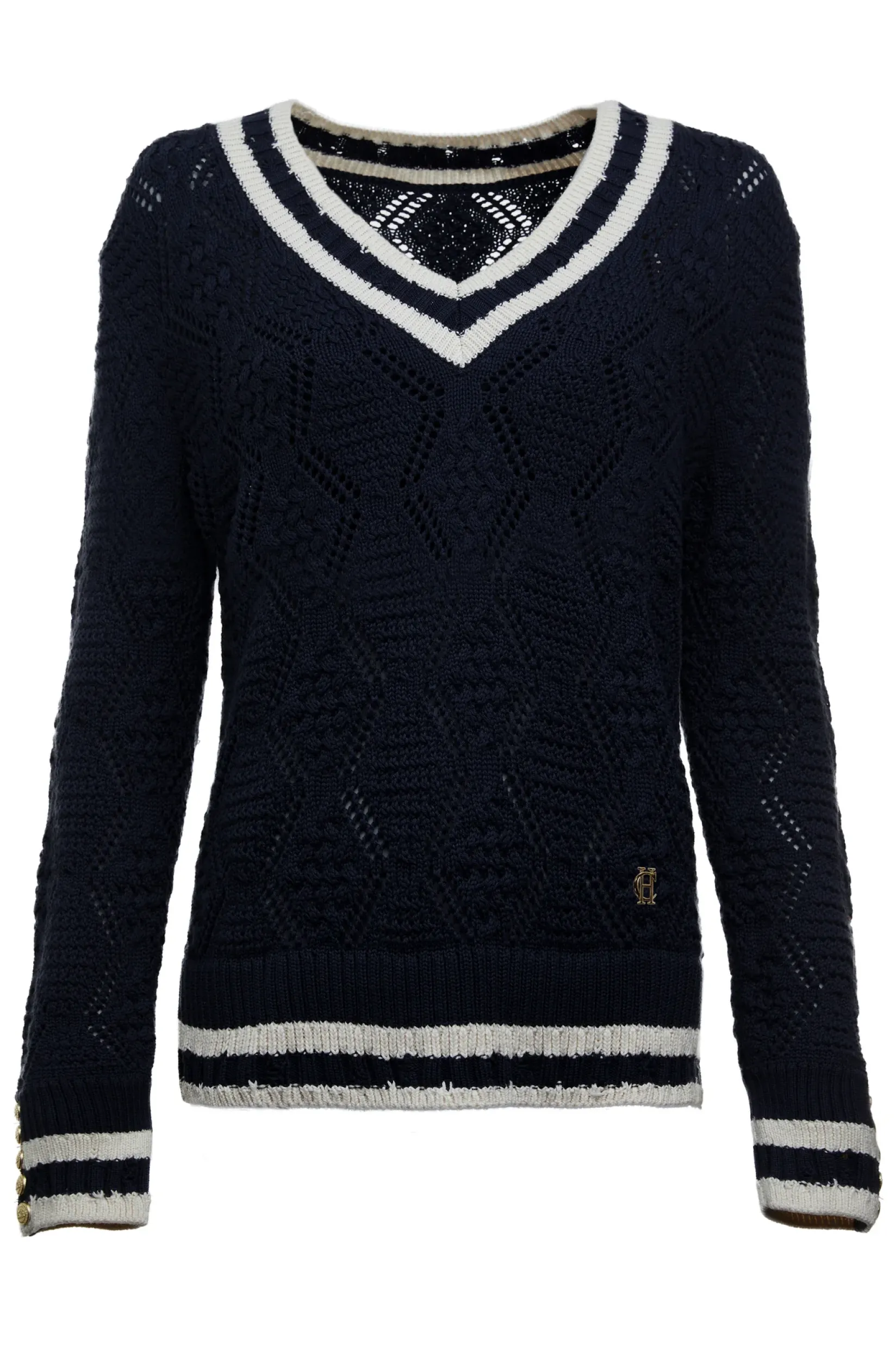 Holland Cooper Knitwear-Harvard V-Neck Knit Ink Navy