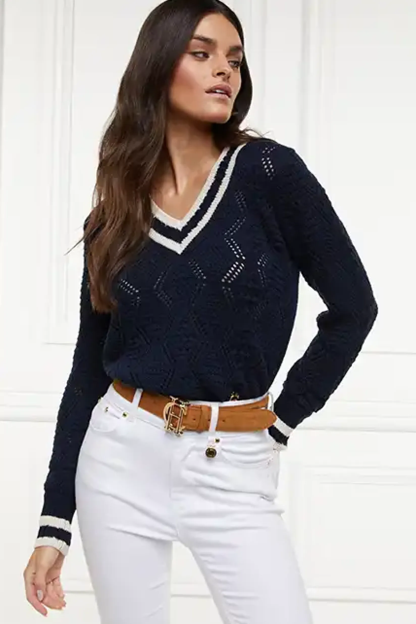 Holland Cooper Knitwear-Harvard V-Neck Knit Ink Navy
