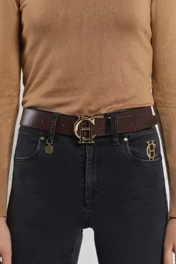 Holland Cooper Belts|Belts-HC Classic Belt Reversible Chocolate Black Croc