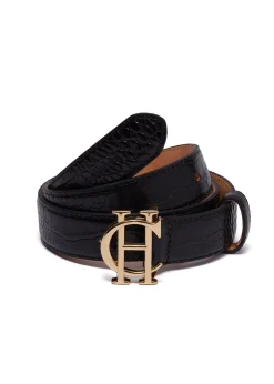 Holland Cooper Belts|Belts-HC Classic Slim Belt Black Croc