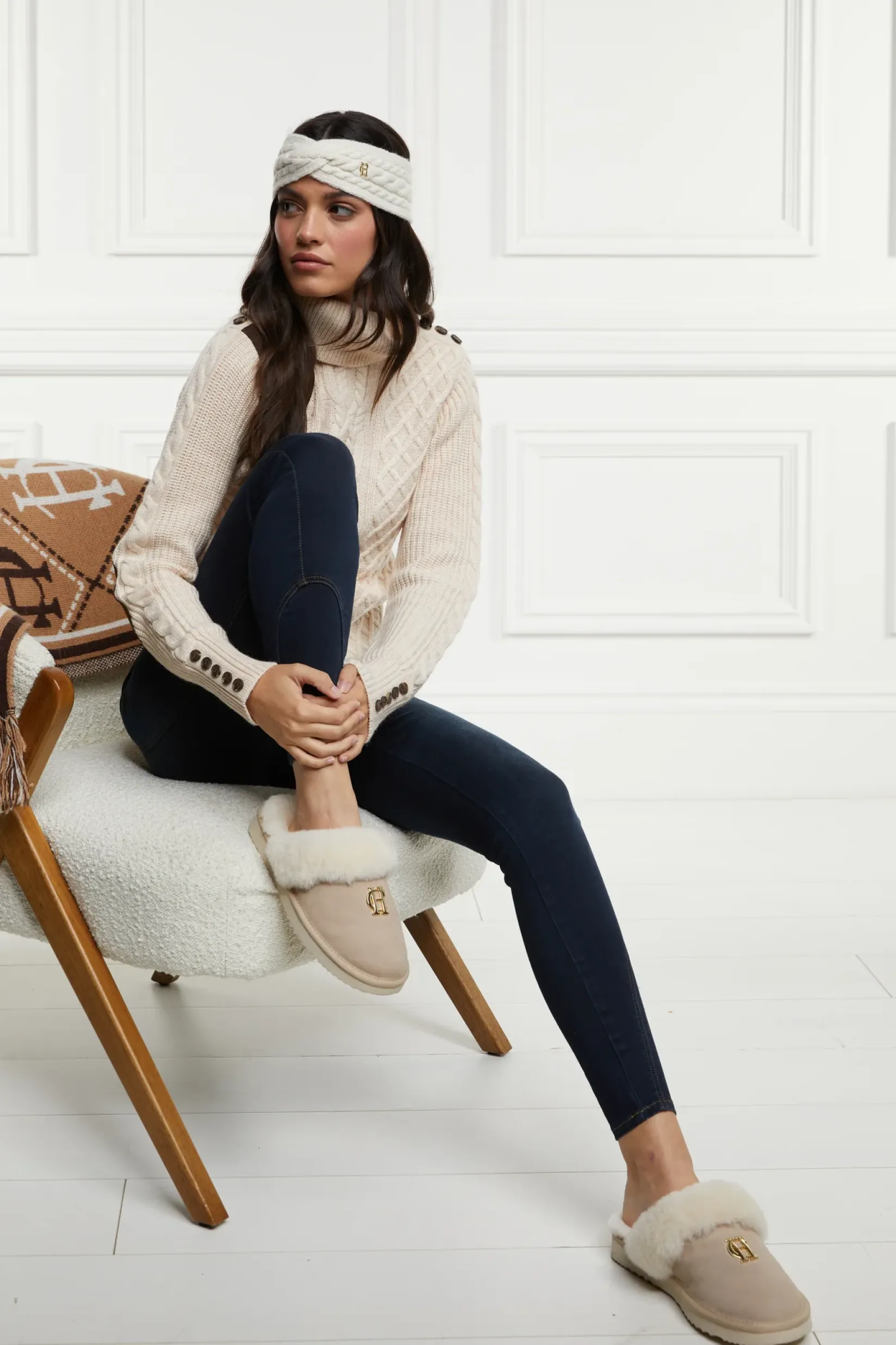 Holland Cooper Slippers|Shearling Boots-HC Shearling Slipper Oyster