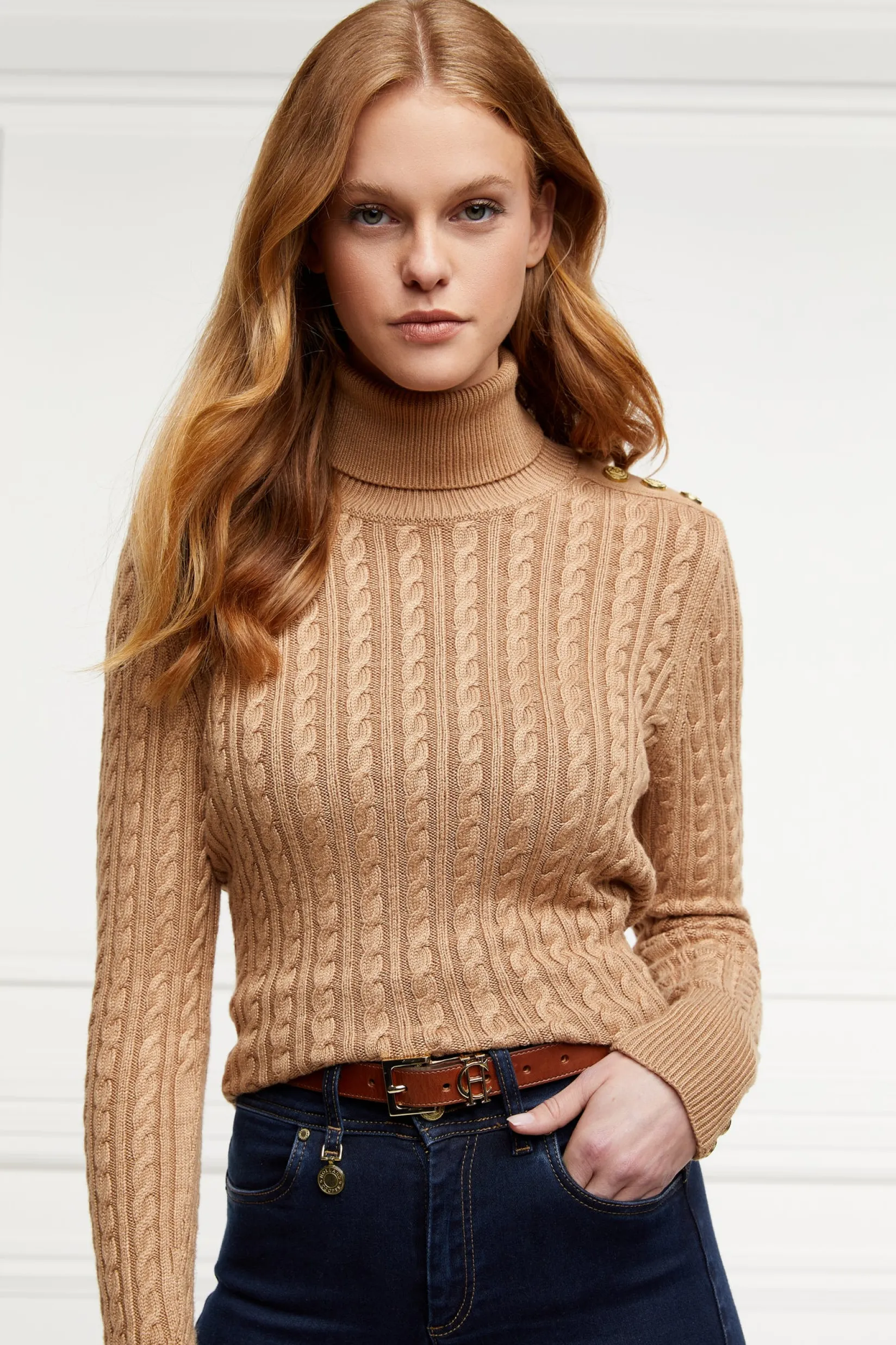 Holland Cooper Gifts For Her|Belts-HC Slim Logo Belt Tan