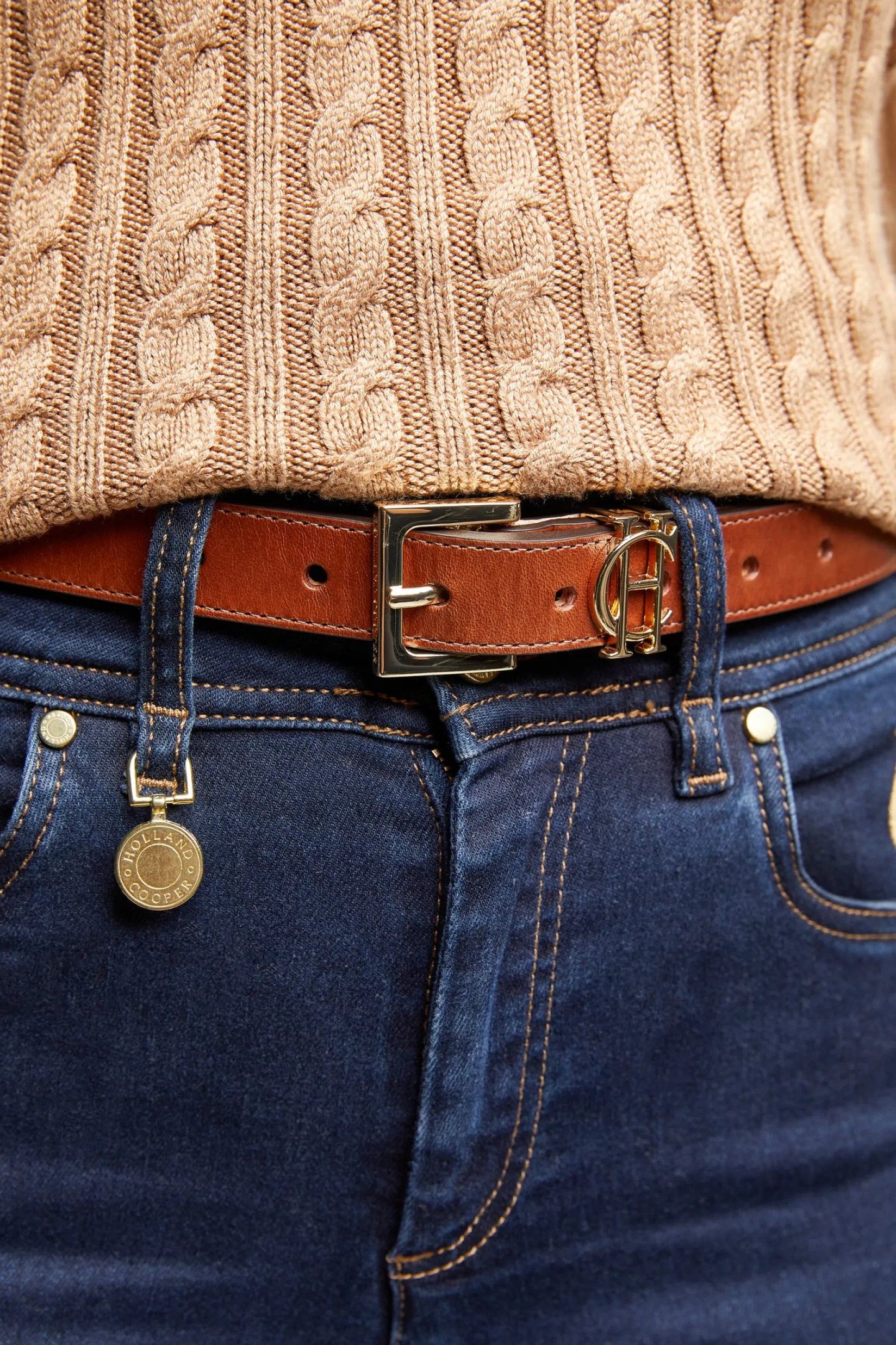 Holland Cooper Gifts For Her|Belts-HC Slim Logo Belt Tan