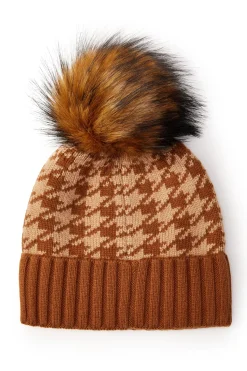 Holland Cooper Jade's Top Picks-Heritage Bobble Hat Toffee Houndstooth