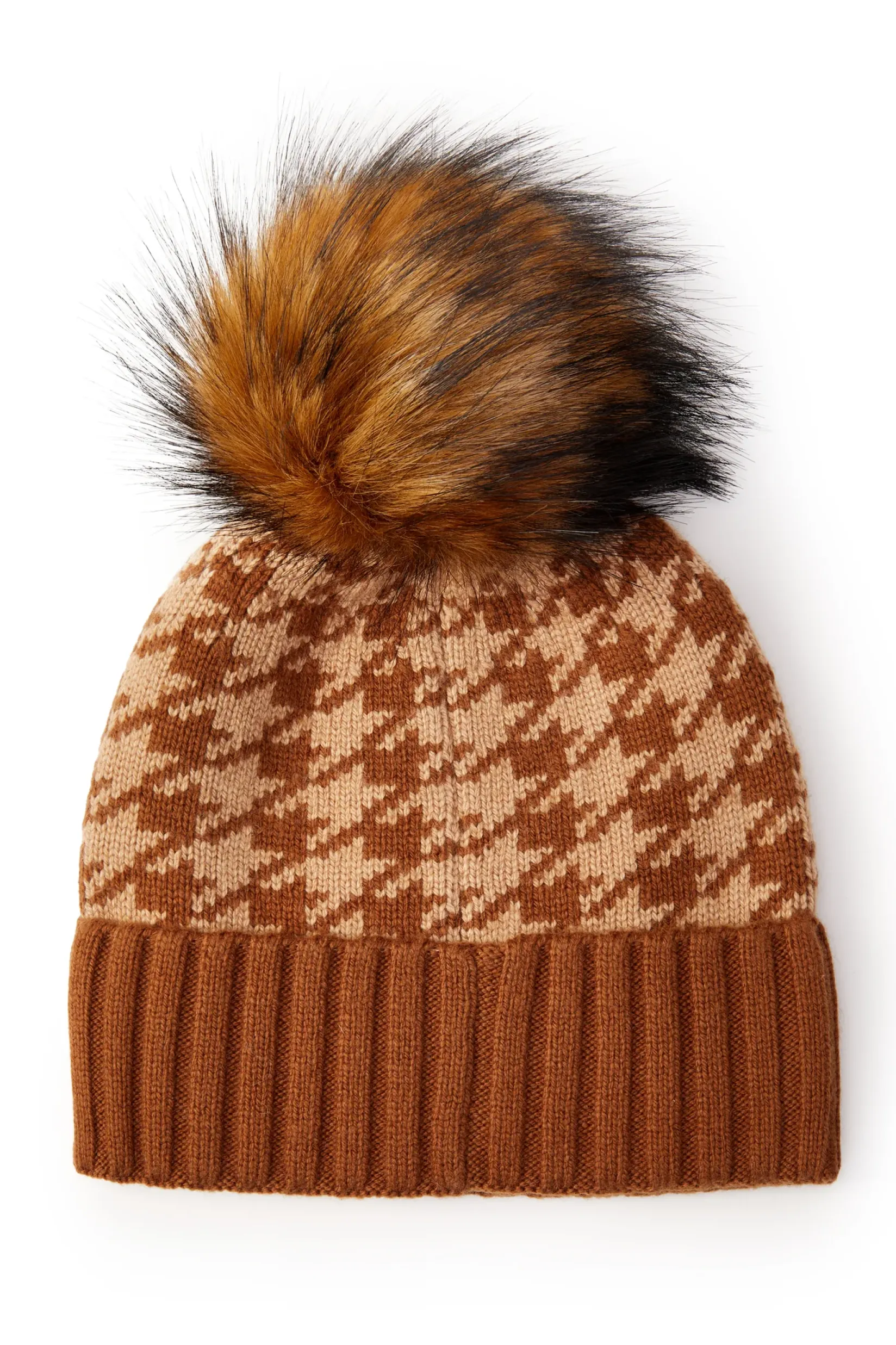 Holland Cooper Jade's Top Picks-Heritage Bobble Hat Toffee Houndstooth