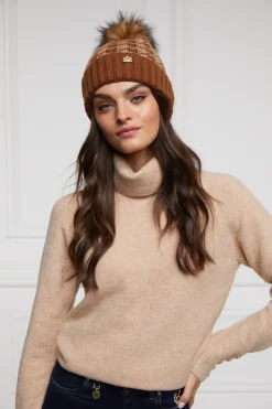 Holland Cooper Jade's Top Picks-Heritage Bobble Hat Toffee Houndstooth