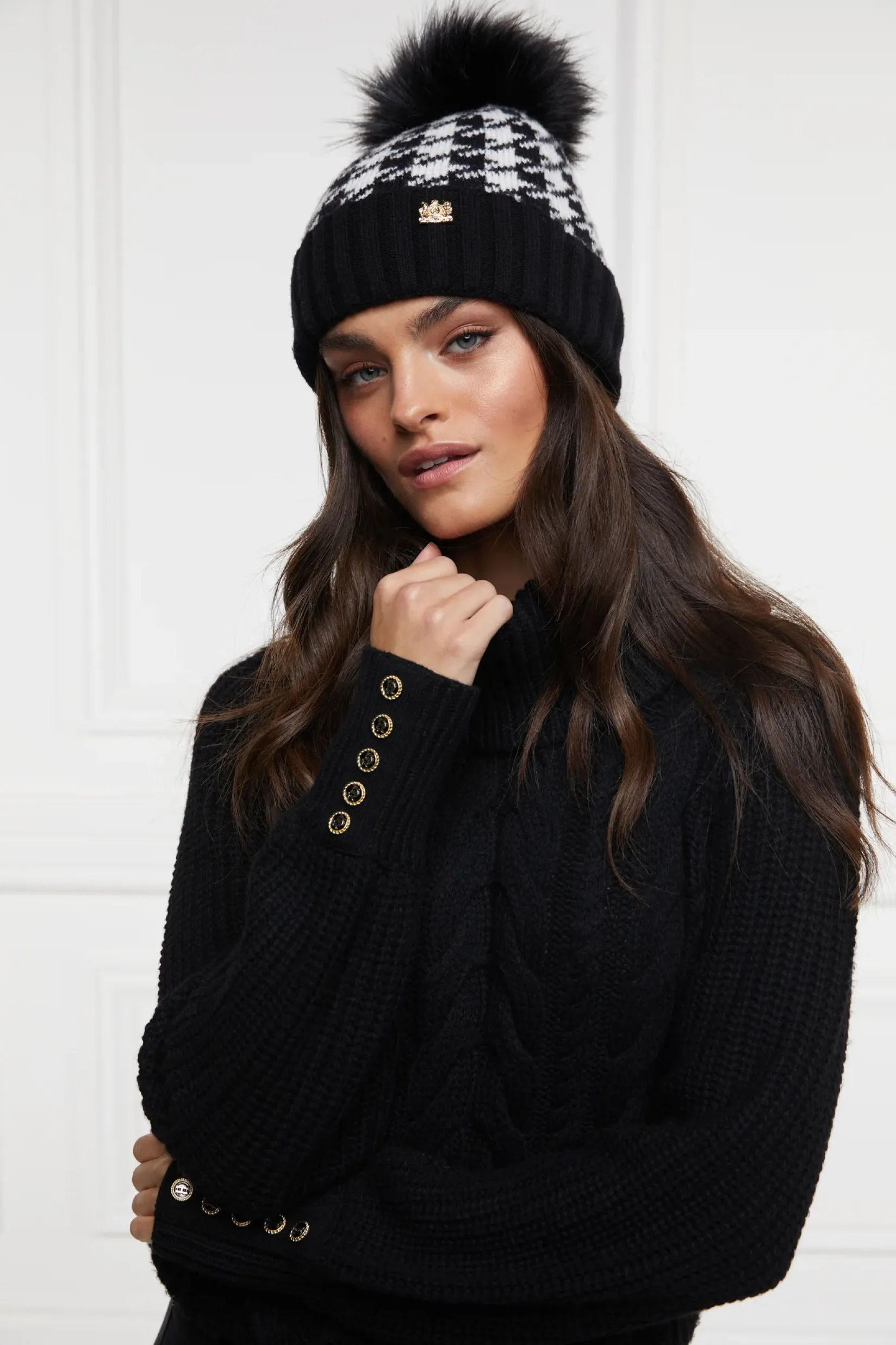 Holland Cooper Accessories|Shop Women-Heritage Bobble Hat Houndstooth