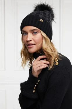 Holland Cooper Hats & Headbands|Hats & Headbands-Heritage Bobble Hat Grey Houndstoooth