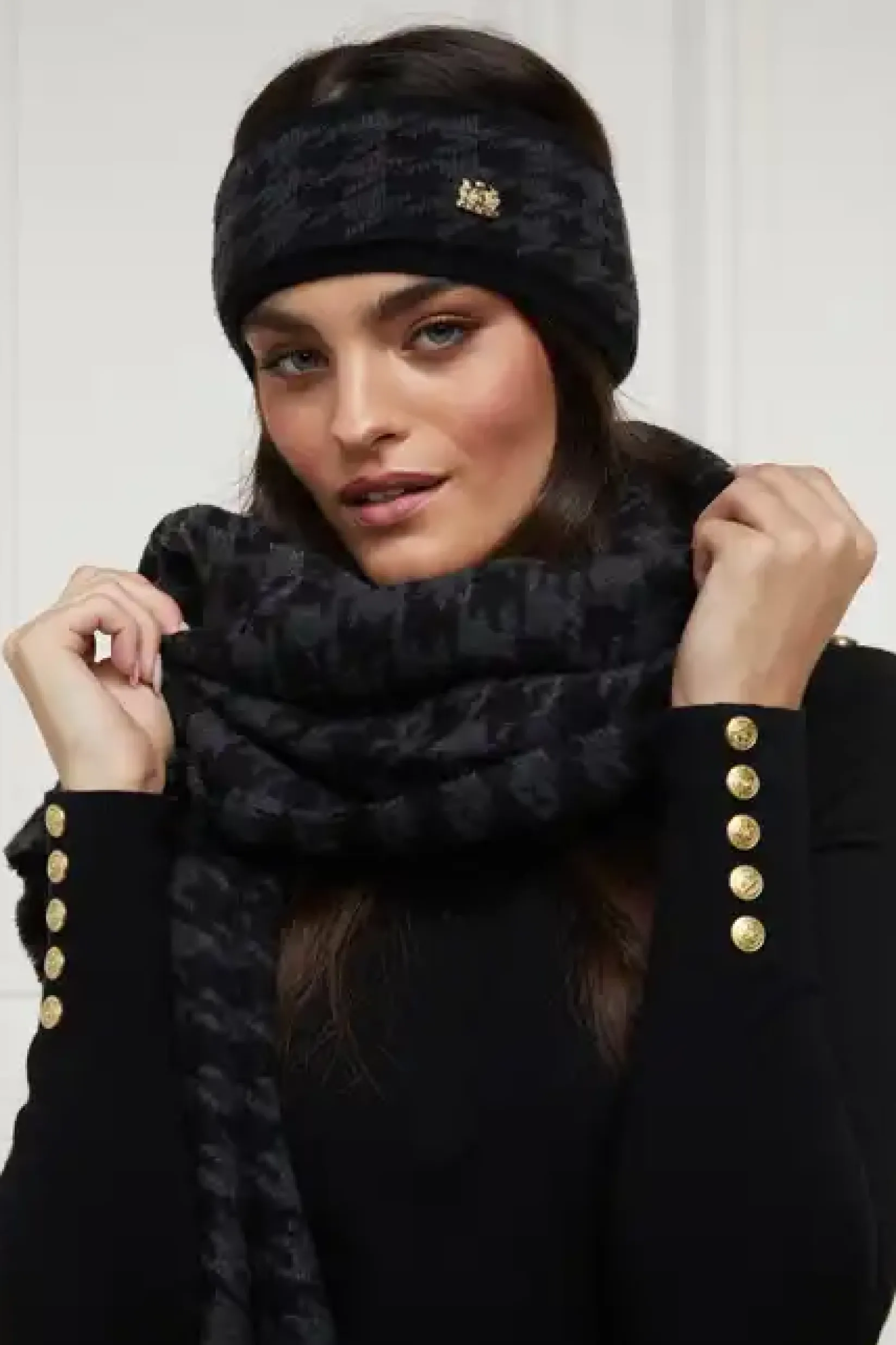 Holland Cooper Accessories|Headwear-Heritage Headband Grey Houndstooth