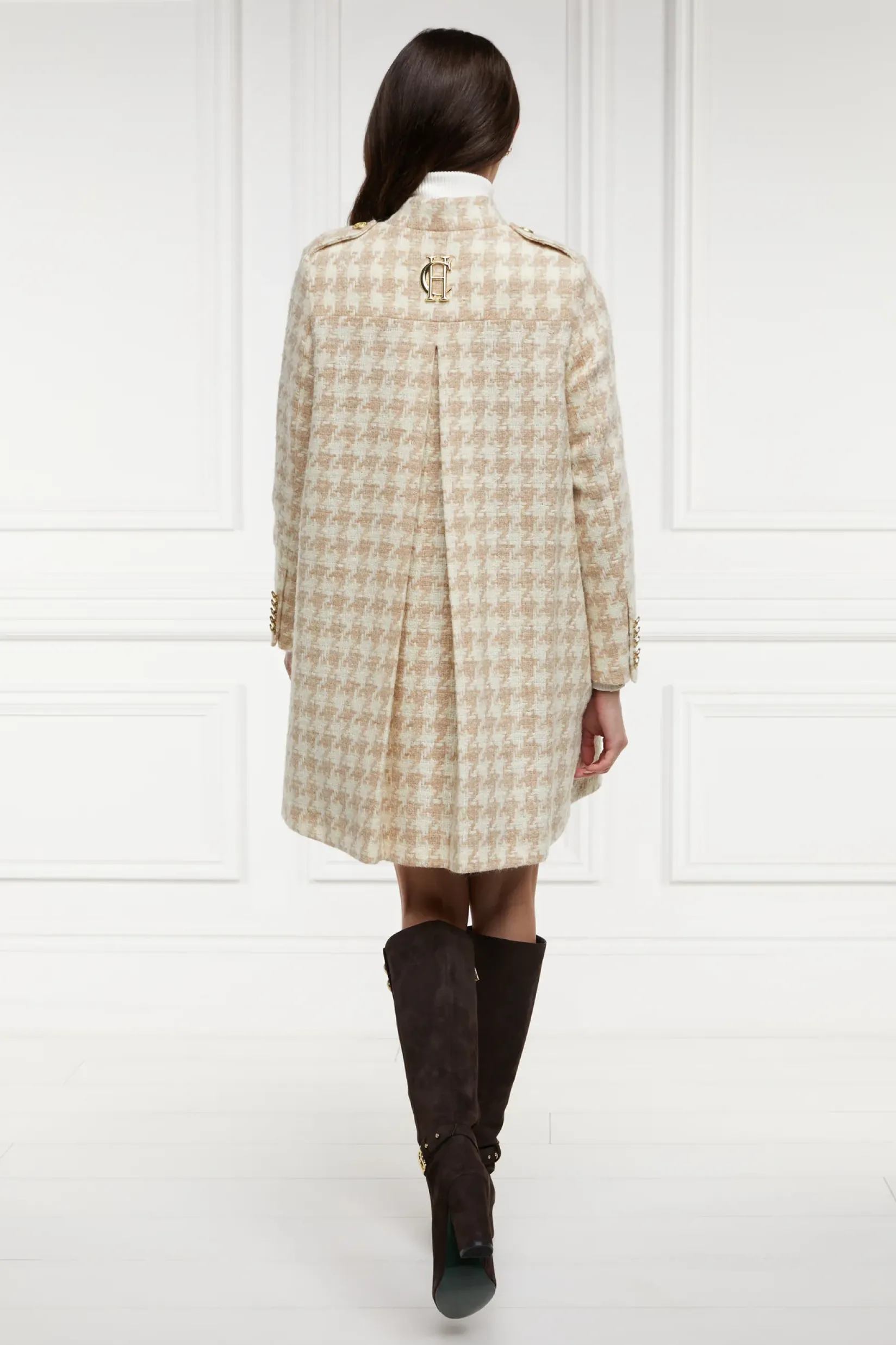 Holland Cooper Gifts For Her|Capes-Highbury Cape Coat Camel Houndstooth