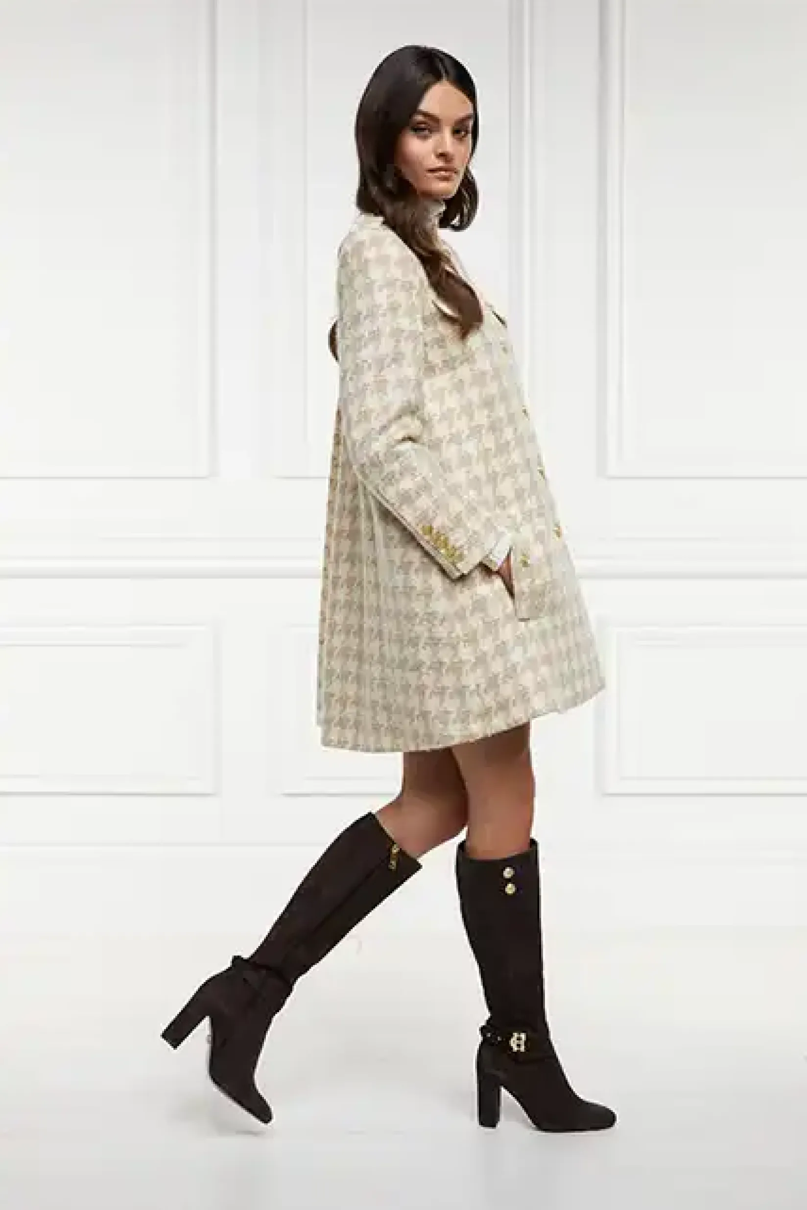 Holland Cooper Gifts For Her|Capes-Highbury Cape Coat Camel Houndstooth
