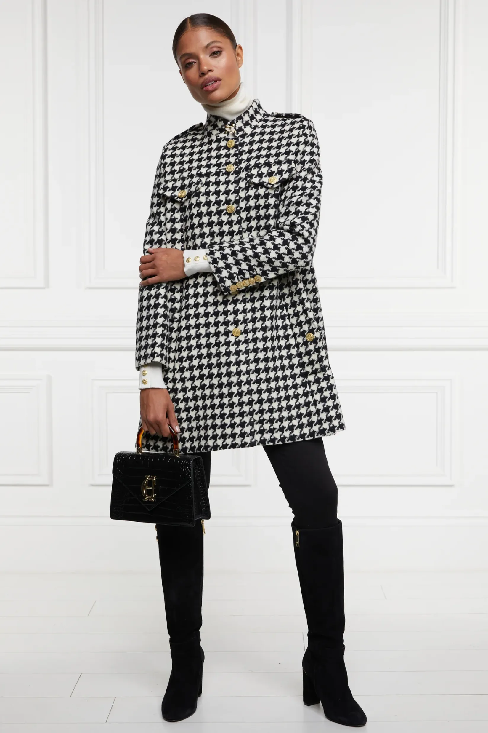 Holland Cooper Capes|Coats-Highbury Cape Coat Large Scale Houndstooth