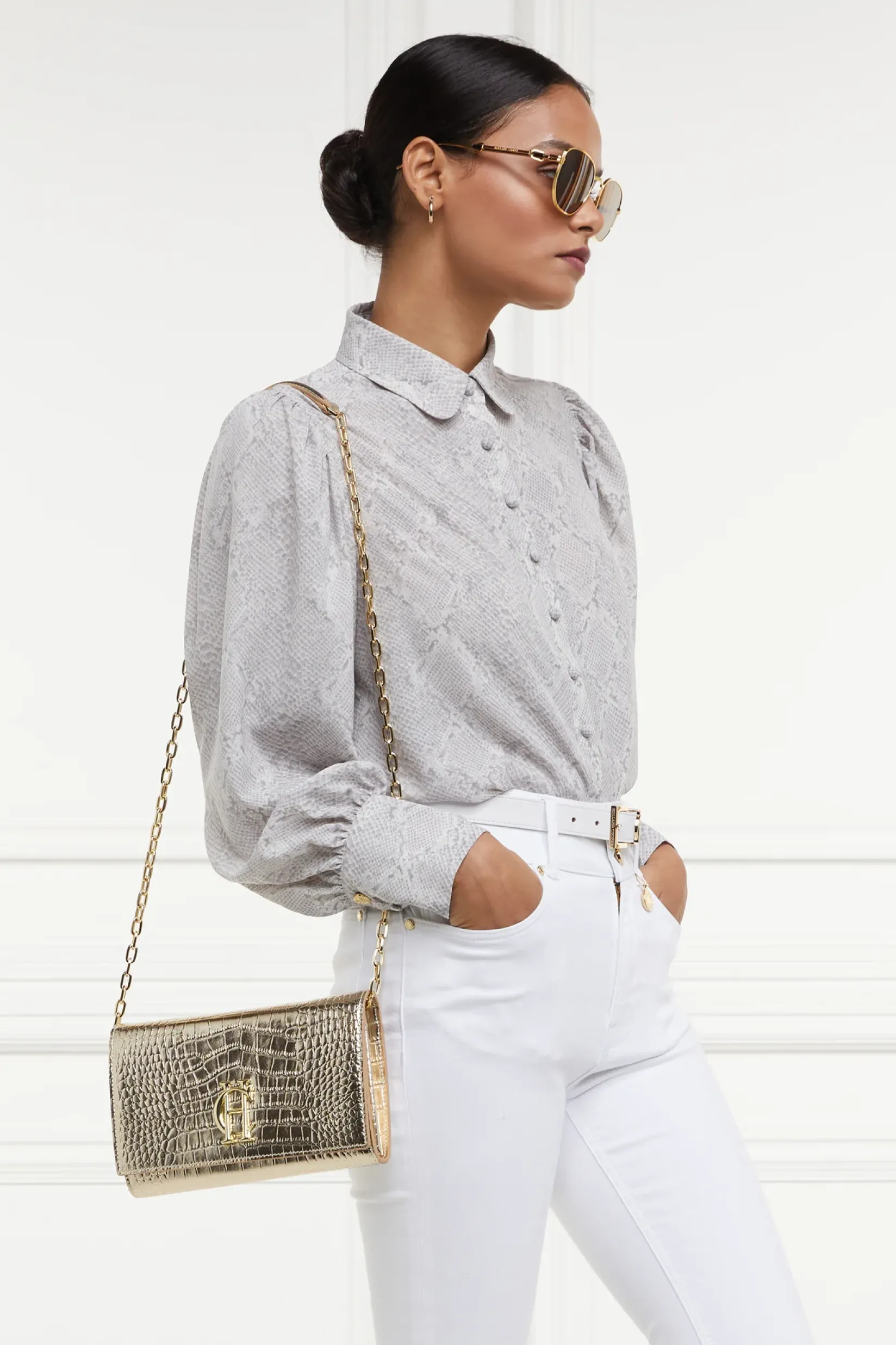 Holland Cooper Clutch Bags|Bags-Highbury Clutch Bag Gold Croc