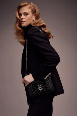 Holland Cooper Clutch Bags|Accessories-Highbury Clutch Bag Black Silver