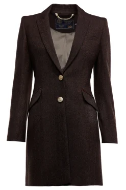 Holland Cooper Coats|Country Collection-Highgrove Coat Chocolate Herringbone
