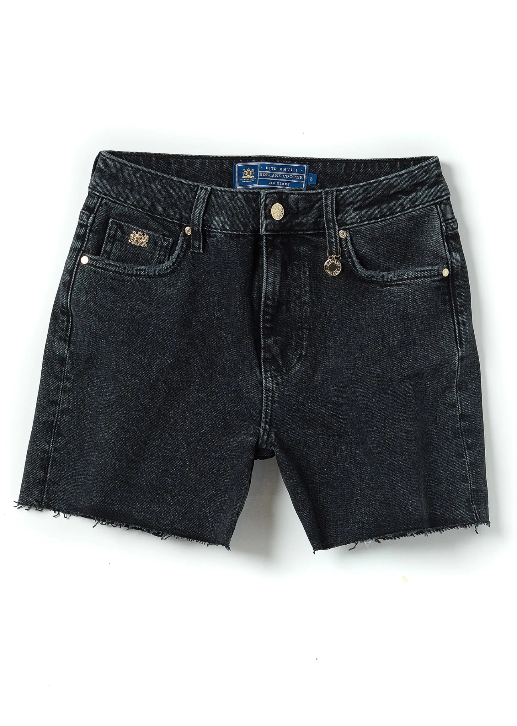 Holland Cooper Shorts-High Rise Denim Short Washed Black