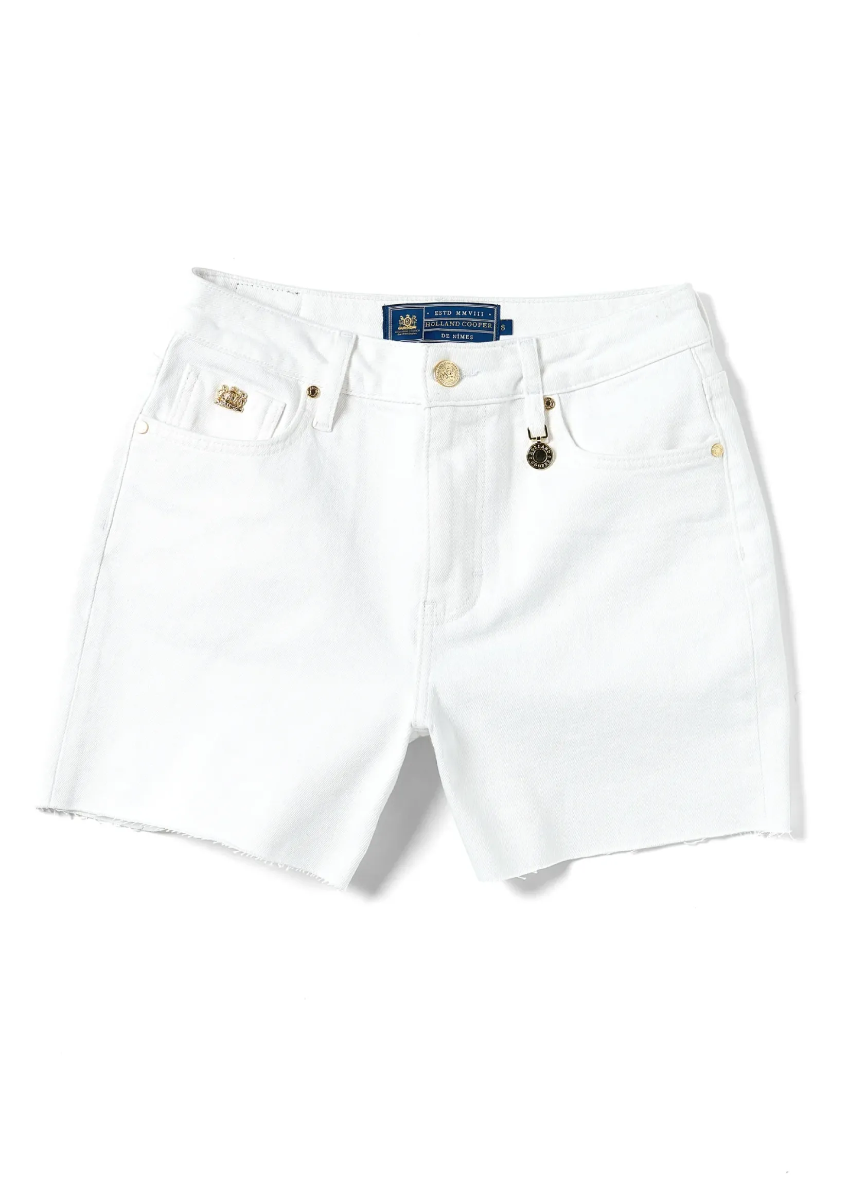 Holland Cooper Shorts-High Rise Denim Short Optic White
