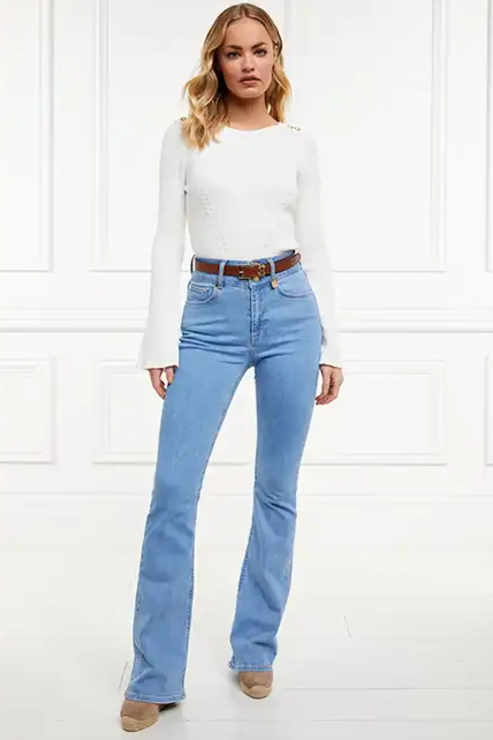 Holland Cooper Jeans-High Rise Flared Jean Light Denim