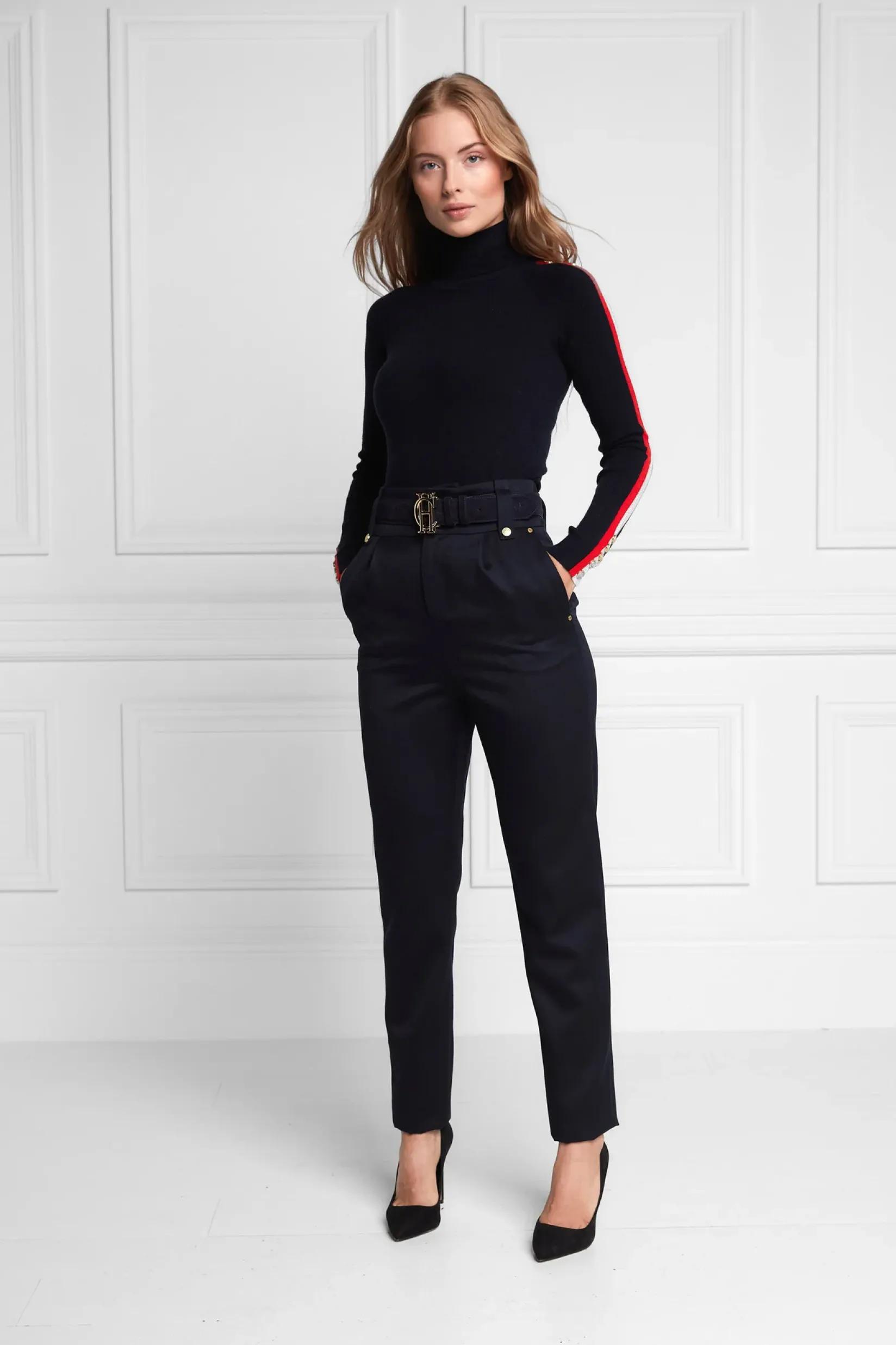 Holland Cooper Trousers-High Waisted Peg Trouser Navy Barathea