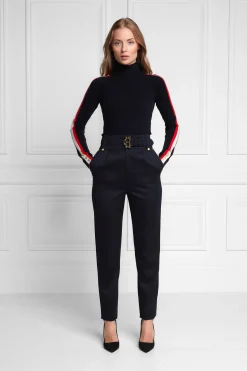 Holland Cooper Trousers-High Waisted Peg Trouser Navy Barathea