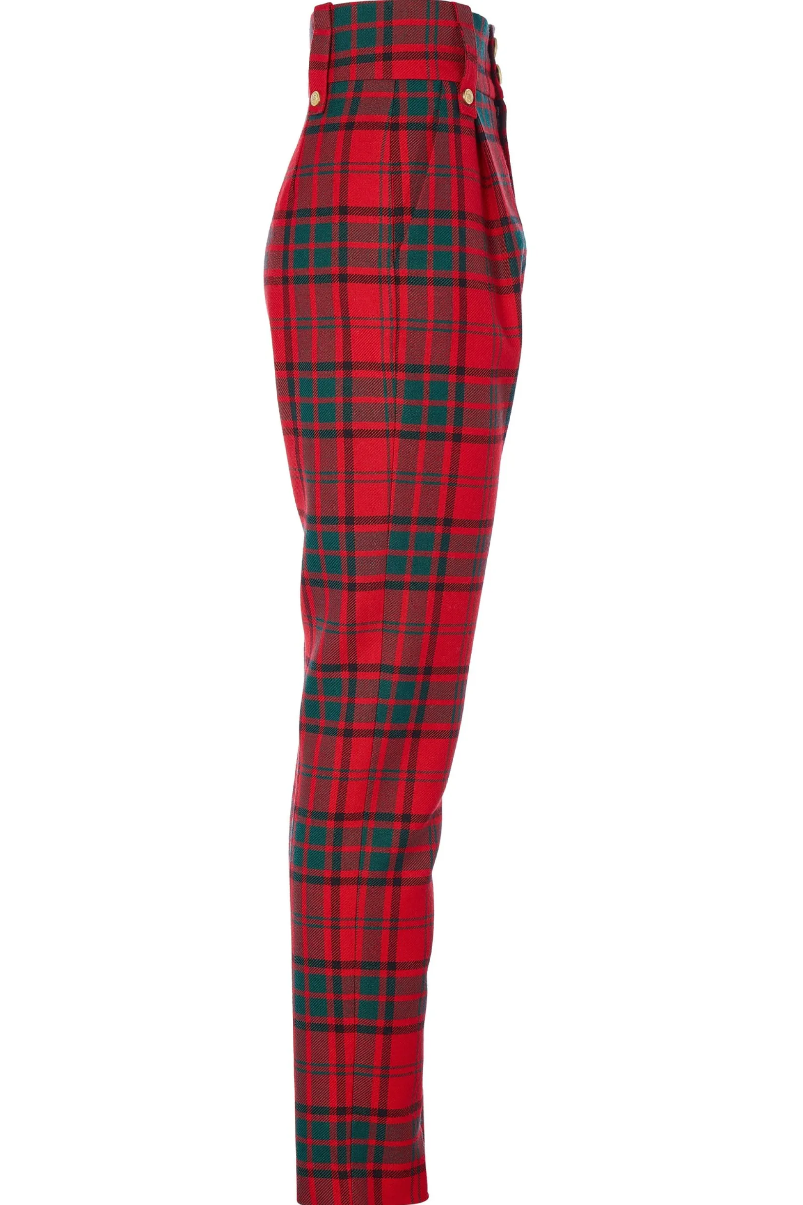 Holland Cooper Trousers-High Waisted Peg Trouser Red Tartan